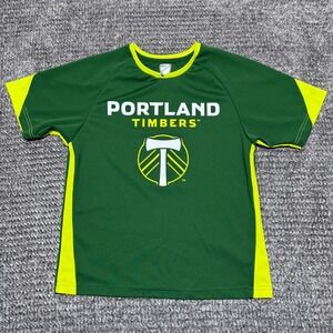 MLS Portland Timbers Kids Youth T-Shirt Size L 12/14 Green Yellow #75 Polyester